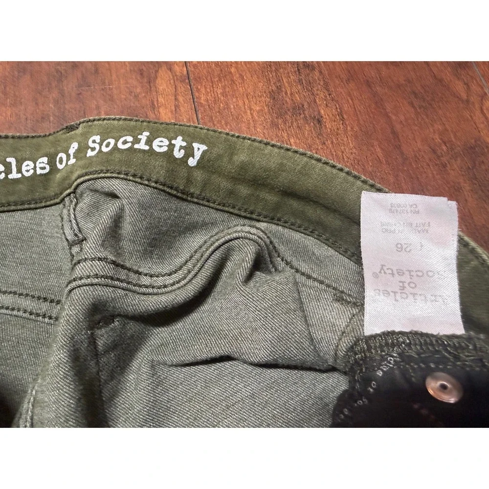 Articles of Society Skinny Sarah Raw Hem Jeans 26 Olive Green Excellent Denim
